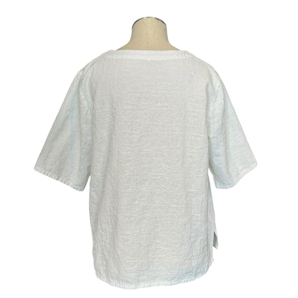 White Textured Henley Cotton Linen Boxy Oversized Top Cottagecore XL - Picture 2 of 14